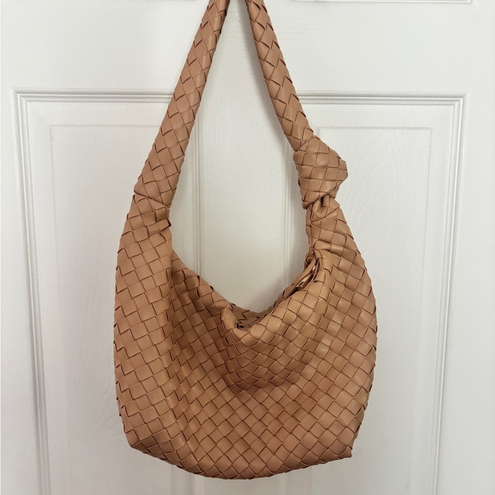 A New Day Tan Woven Shoulder Bag